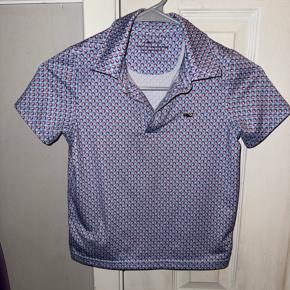 Vineyard Vines Kids Blue Polo with Pink Accent Pattern